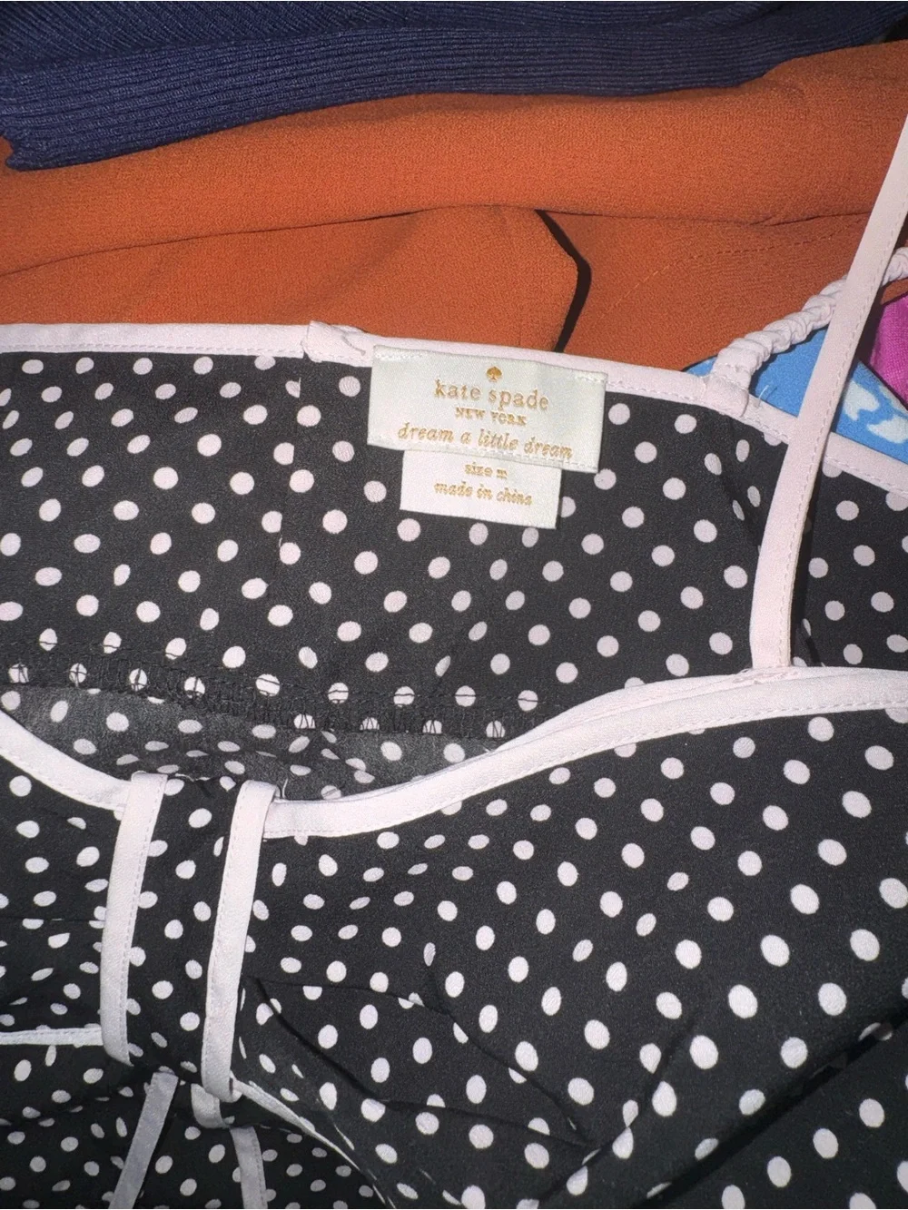 kate spade Black Polka Dot Strapless Pajama Dress with Pink Piping